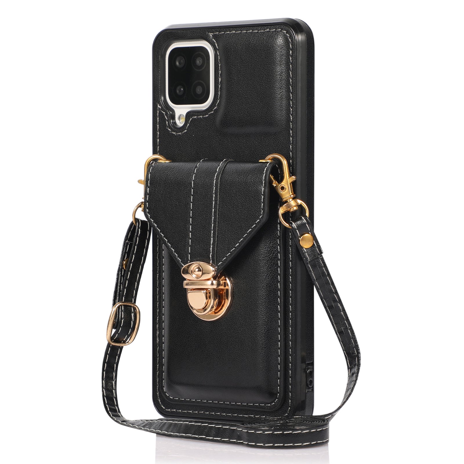 For Samsung Galaxy A12 Protective Case, Card Holder Kickstand PU Leather+TPU Phone Cover