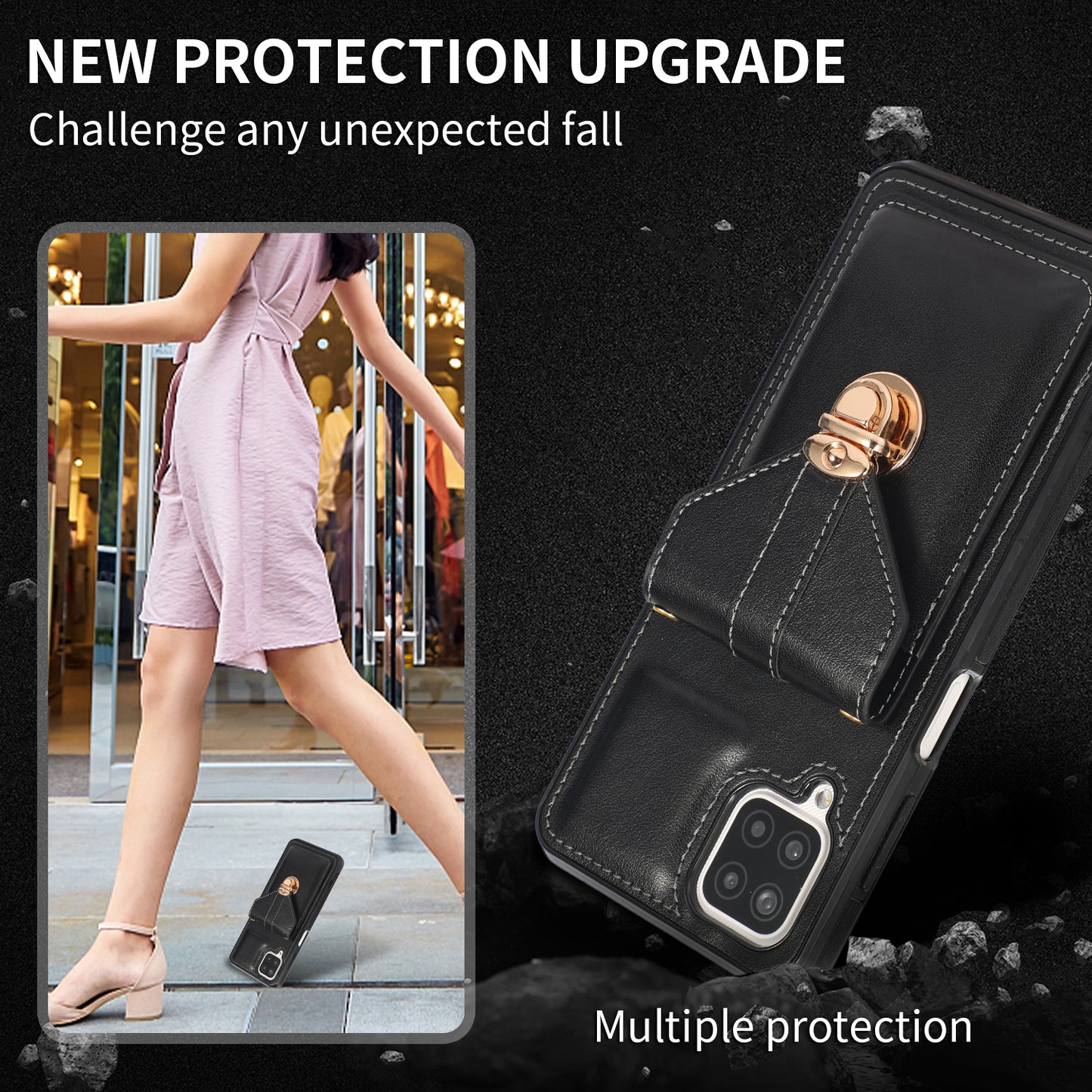 For Samsung Galaxy A12 Protective Case, Card Holder Kickstand PU Leather+TPU Phone Cover