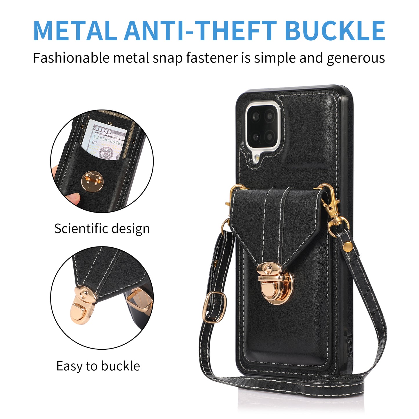 For Samsung Galaxy A12 Protective Case, Card Holder Kickstand PU Leather+TPU Phone Cover