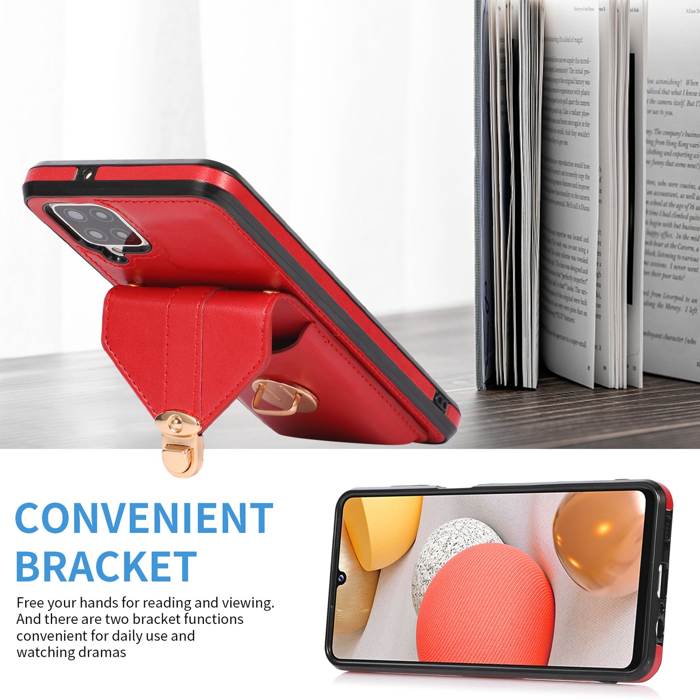 For Samsung Galaxy A12 Protective Case, Card Holder Kickstand PU Leather+TPU Phone Cover