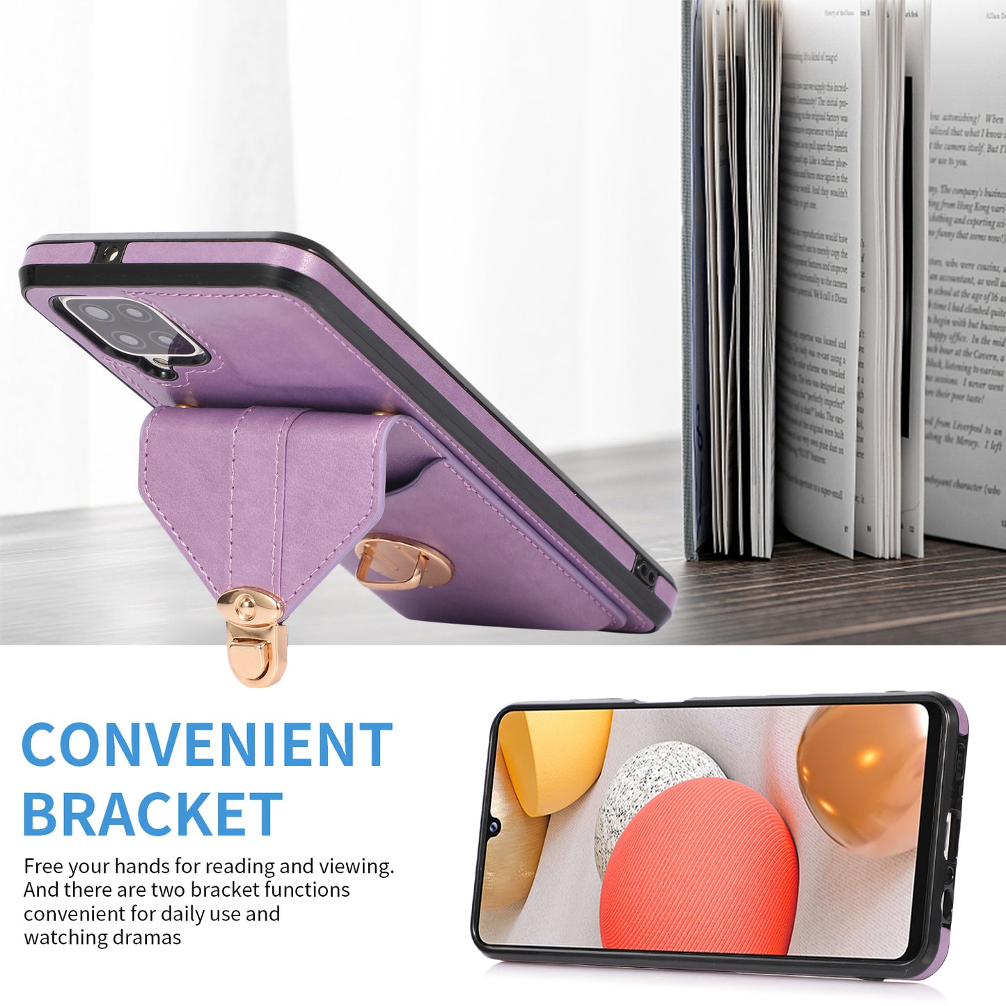 For Samsung Galaxy A12 Protective Case, Card Holder Kickstand PU Leather+TPU Phone Cover