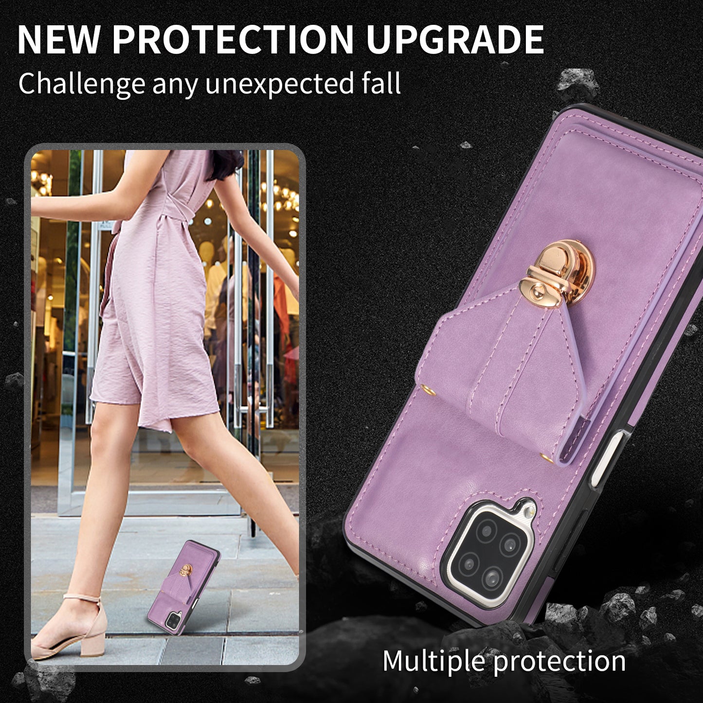 For Samsung Galaxy A12 Protective Case, Card Holder Kickstand PU Leather+TPU Phone Cover