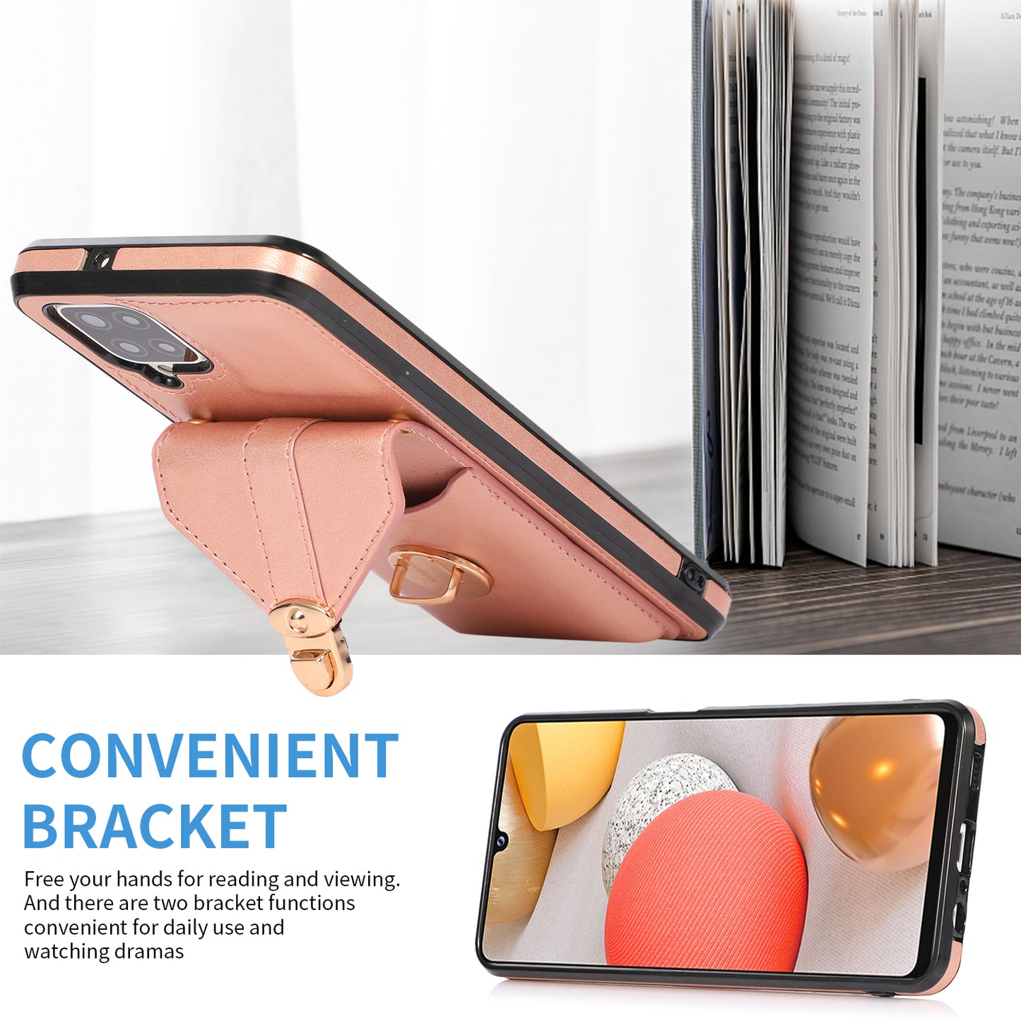 For Samsung Galaxy A12 Protective Case, Card Holder Kickstand PU Leather+TPU Phone Cover