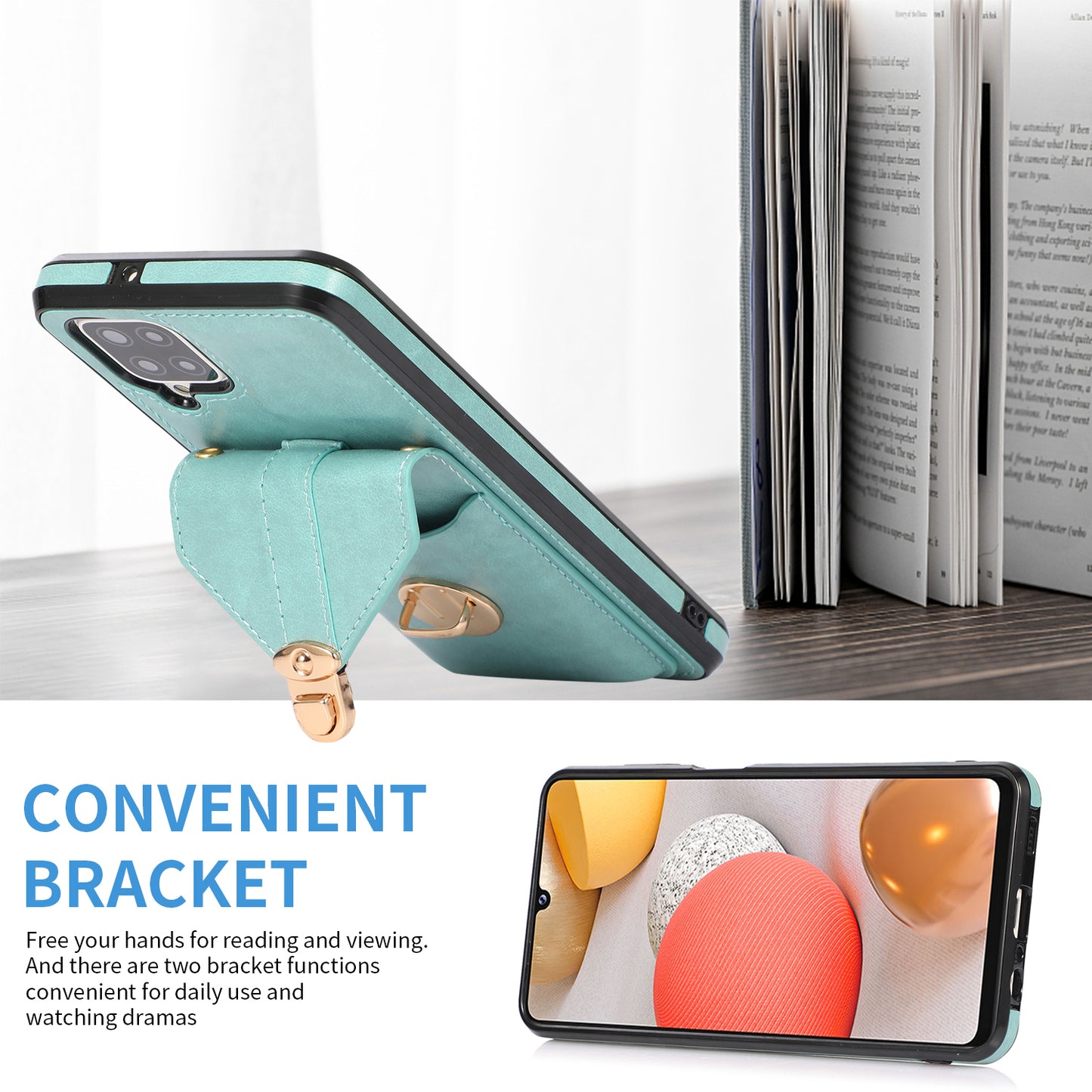 For Samsung Galaxy A12 Protective Case, Card Holder Kickstand PU Leather+TPU Phone Cover