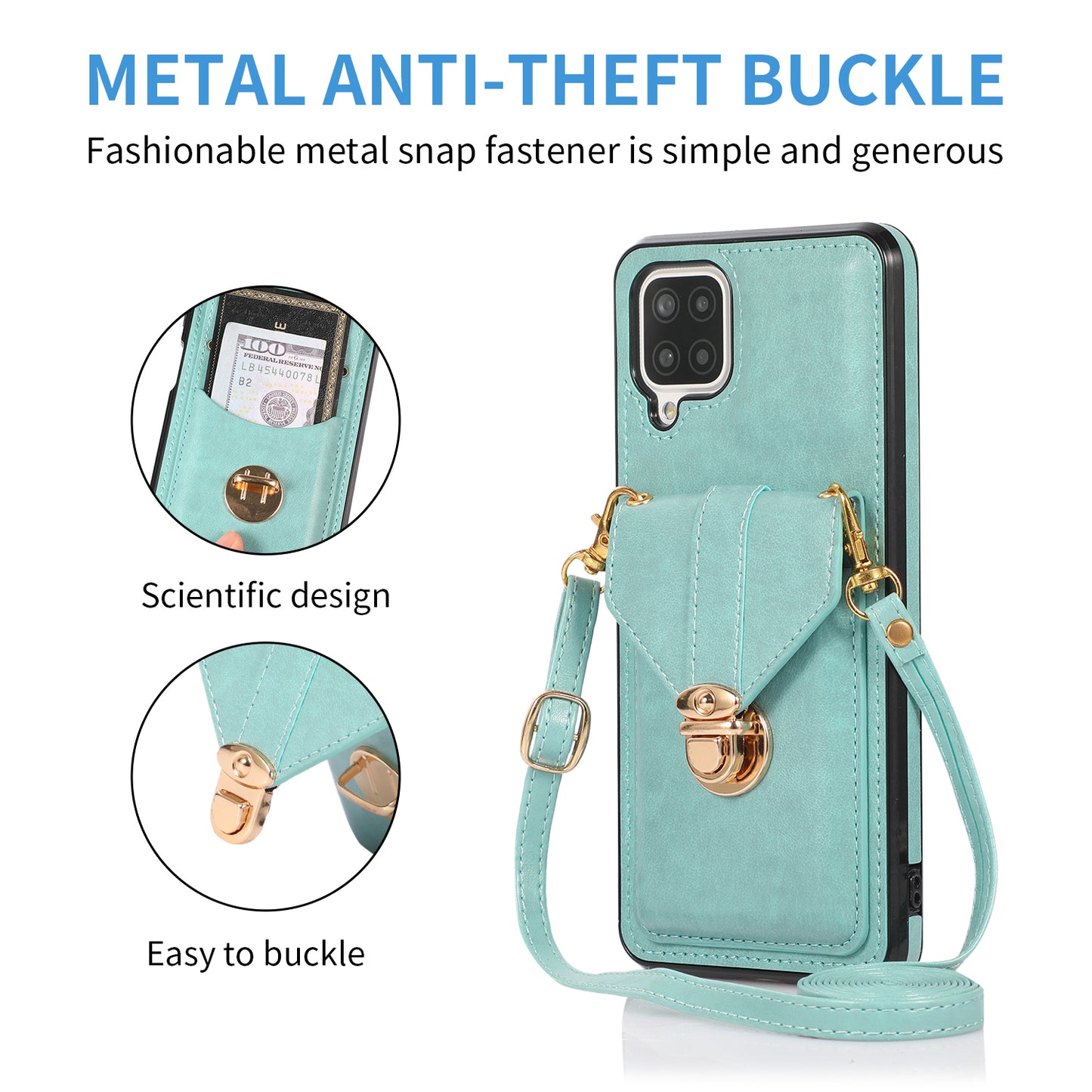 For Samsung Galaxy A12 Protective Case, Card Holder Kickstand PU Leather+TPU Phone Cover