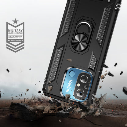 For Xiaomi Redmi 12C 4G Phone Case with Ring Kickstand Shockproof PC+TPU Back Cover