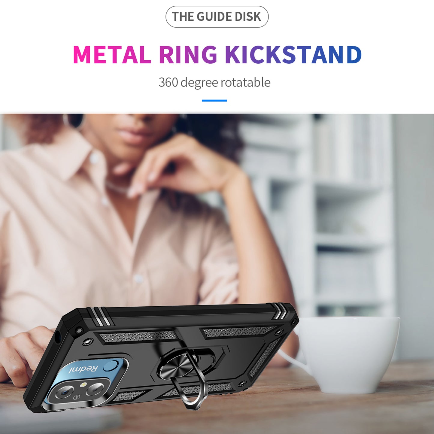 For Xiaomi Redmi 12C 4G Phone Case with Ring Kickstand Shockproof PC+TPU Back Cover