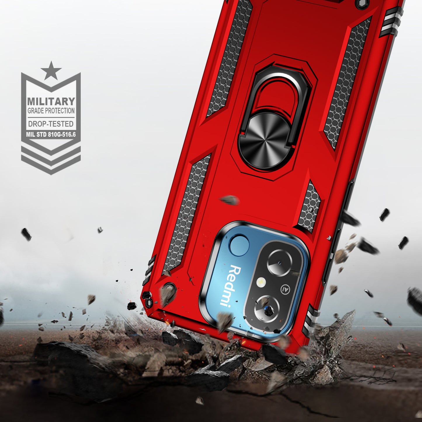 For Xiaomi Redmi 12C 4G Phone Case with Ring Kickstand Shockproof PC+TPU Back Cover