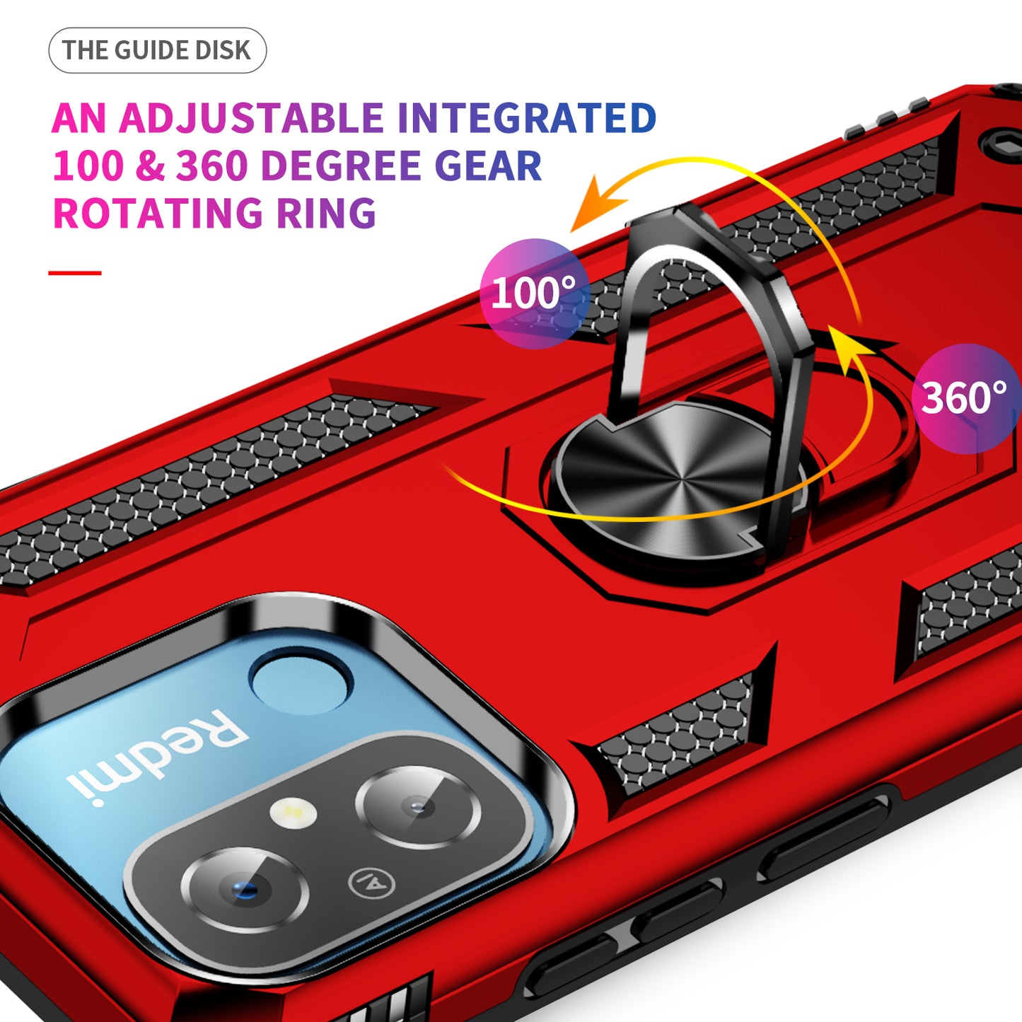 For Xiaomi Redmi 12C 4G Phone Case with Ring Kickstand Shockproof PC+TPU Back Cover