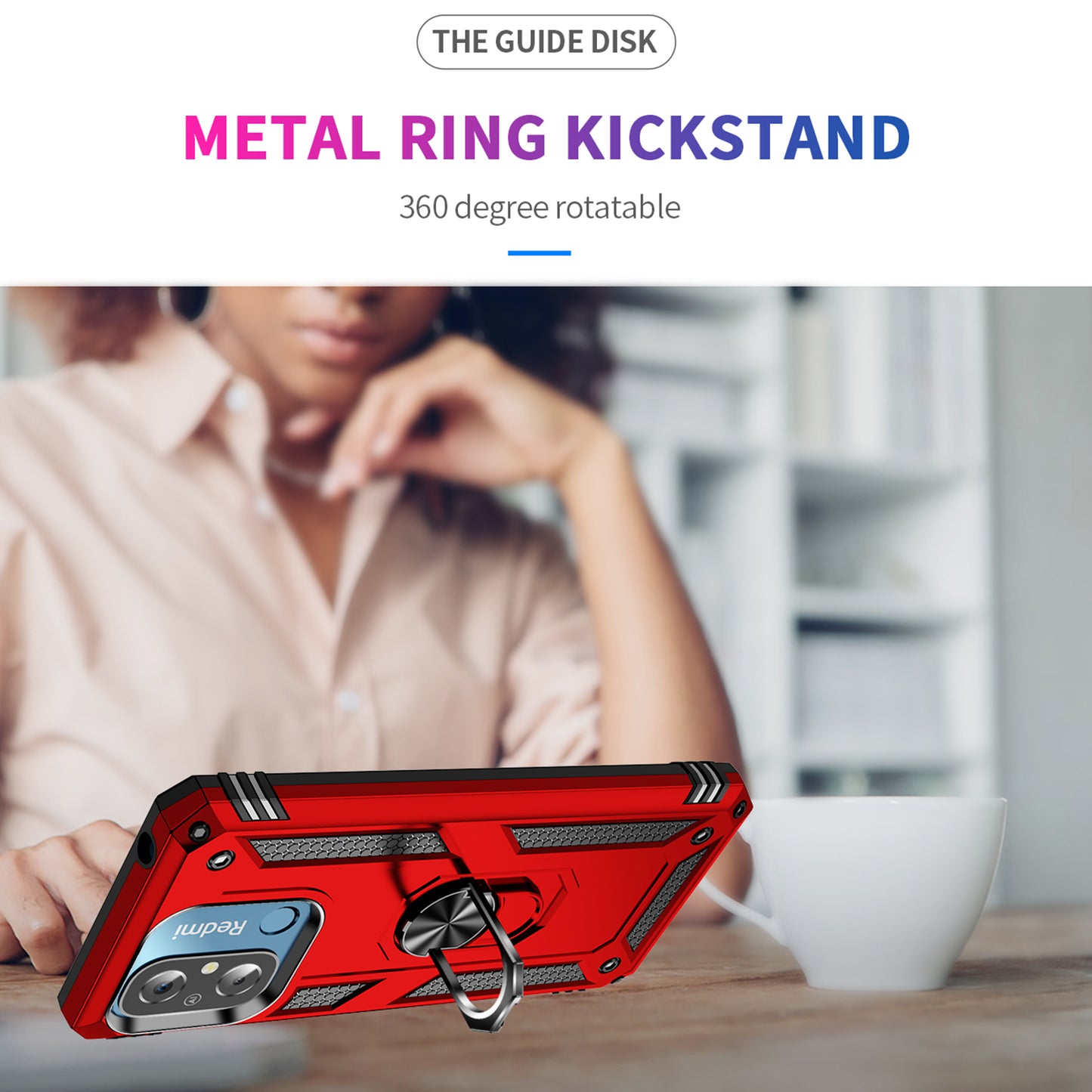 For Xiaomi Redmi 12C 4G Phone Case with Ring Kickstand Shockproof PC+TPU Back Cover