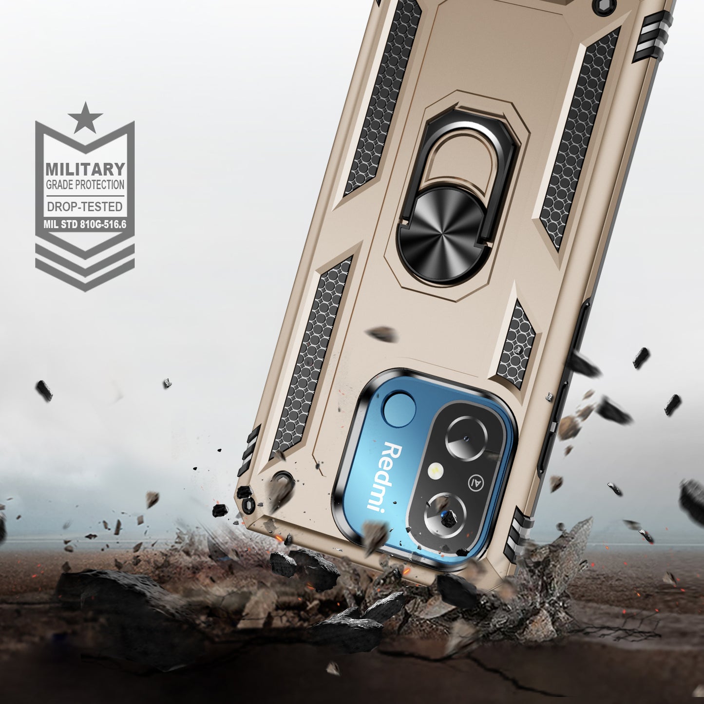 For Xiaomi Redmi 12C 4G Phone Case with Ring Kickstand Shockproof PC+TPU Back Cover