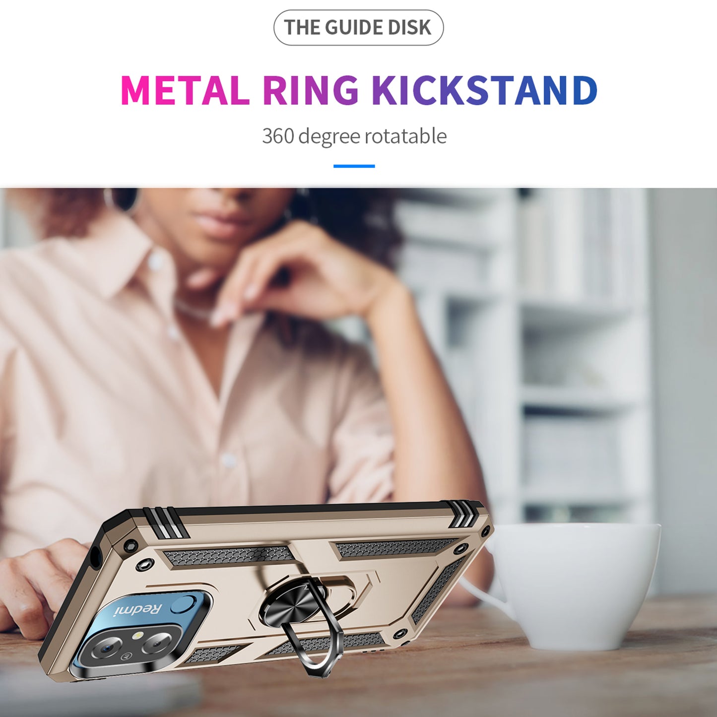 For Xiaomi Redmi 12C 4G Phone Case with Ring Kickstand Shockproof PC+TPU Back Cover