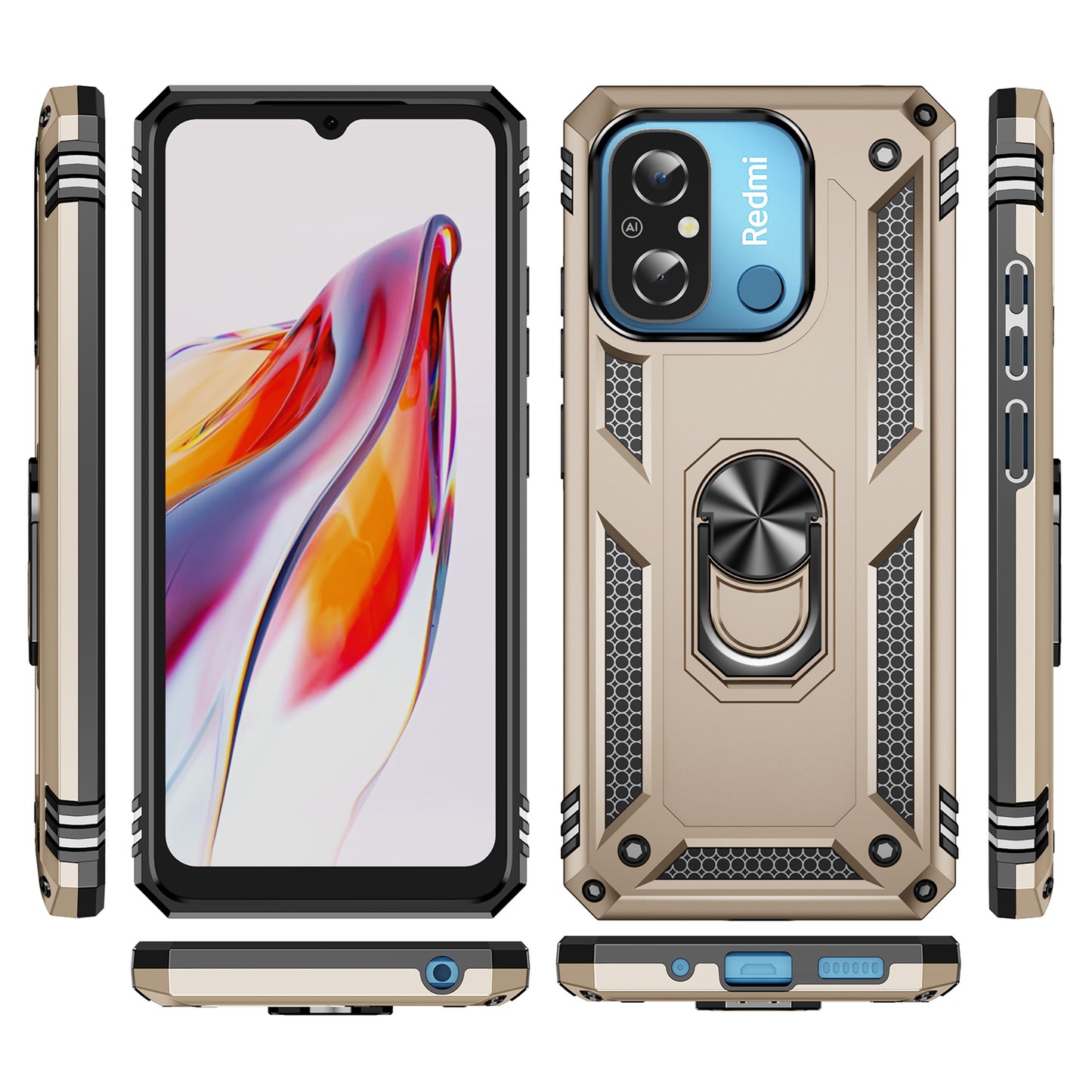 For Xiaomi Redmi 12C 4G Phone Case with Ring Kickstand Shockproof PC+TPU Back Cover