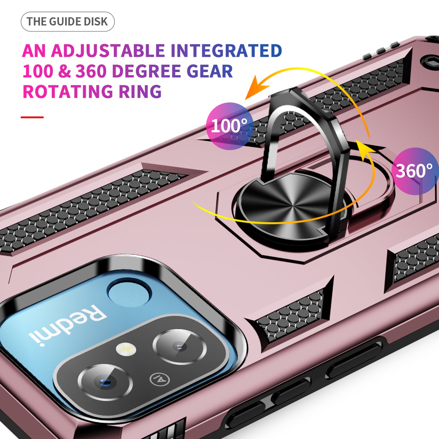 For Xiaomi Redmi 12C 4G Phone Case with Ring Kickstand Shockproof PC+TPU Back Cover