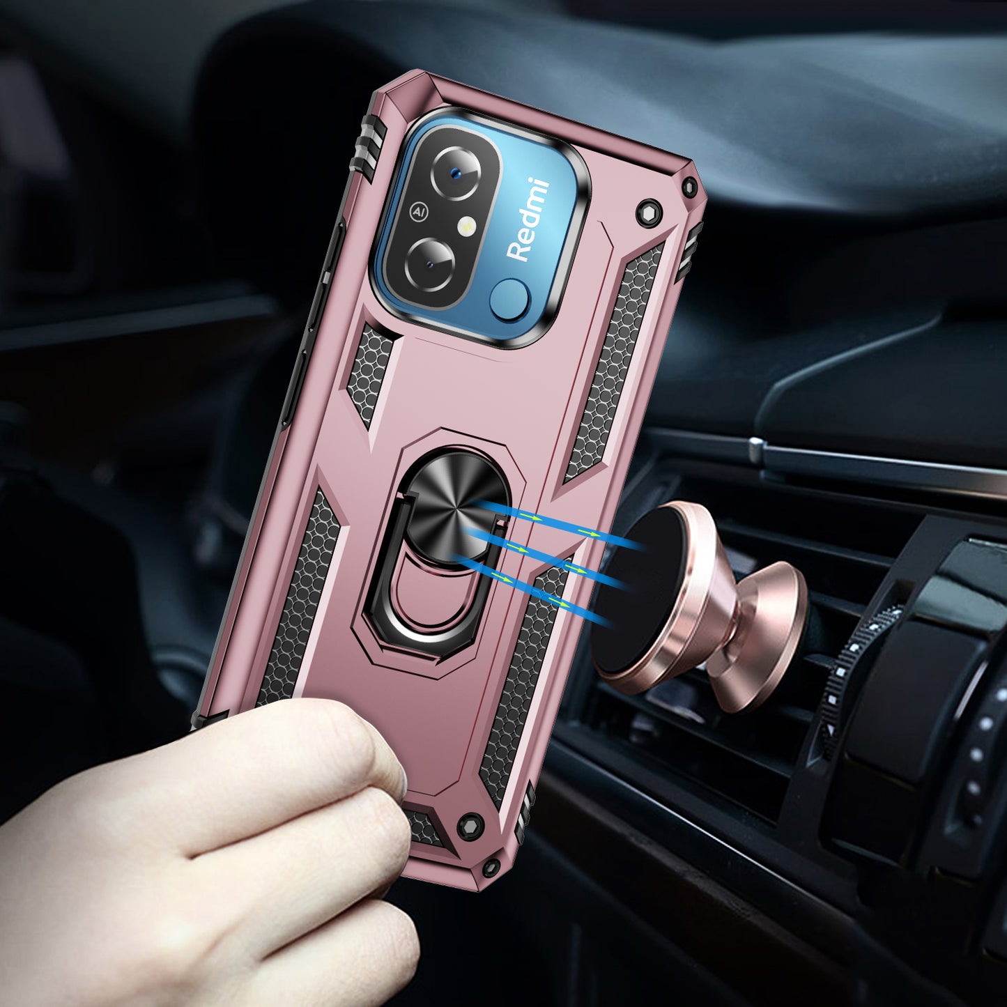 For Xiaomi Redmi 12C 4G Phone Case with Ring Kickstand Shockproof PC+TPU Back Cover