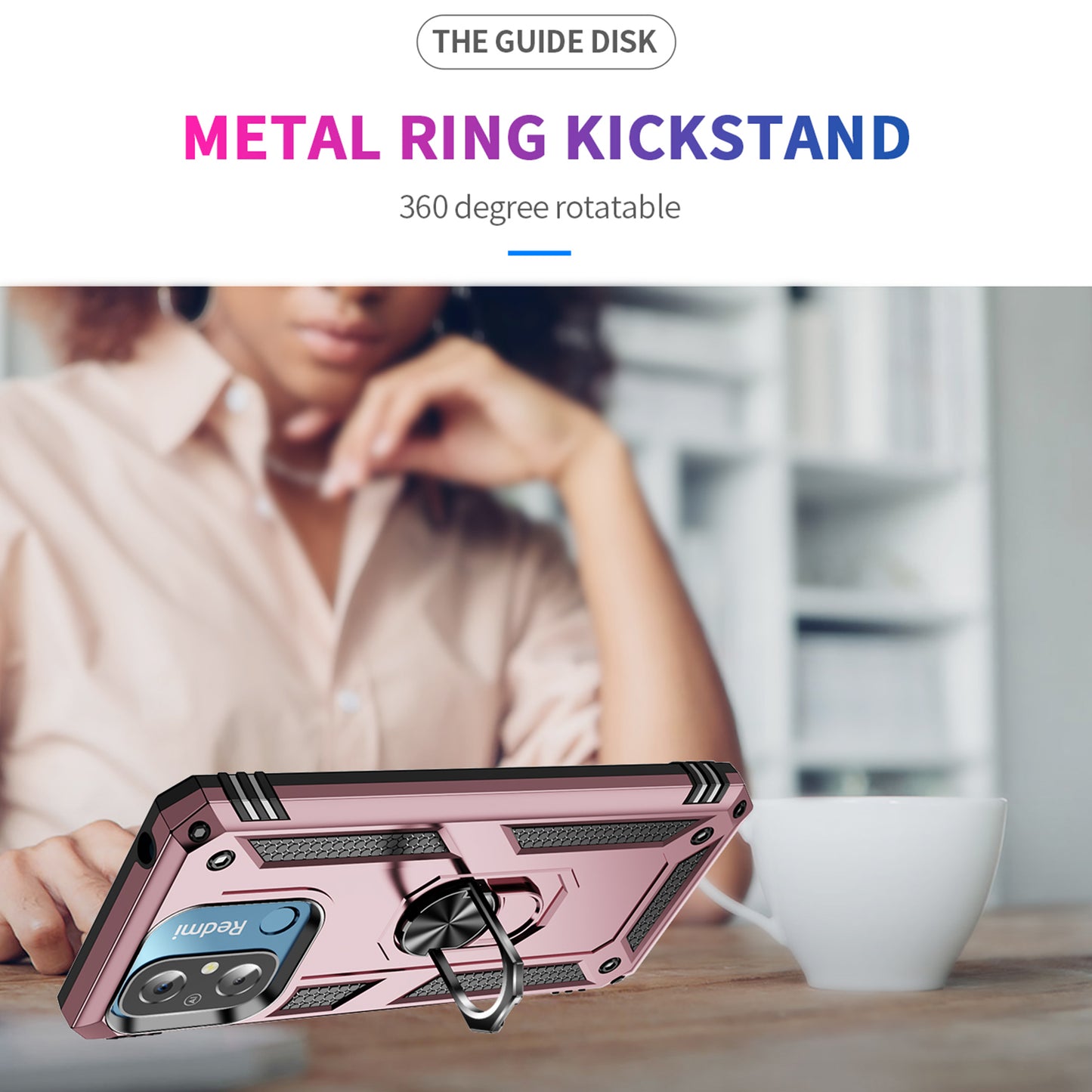 For Xiaomi Redmi 12C 4G Phone Case with Ring Kickstand Shockproof PC+TPU Back Cover