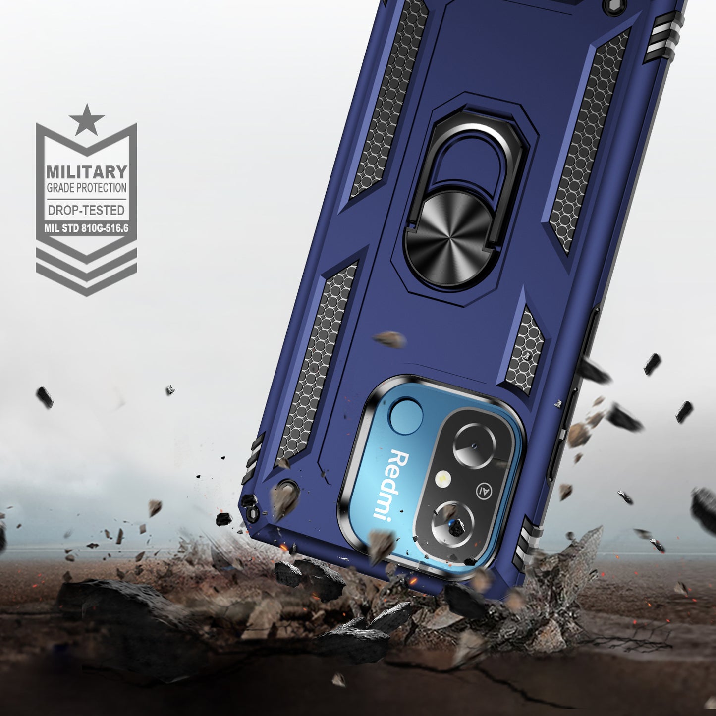 For Xiaomi Redmi 12C 4G Phone Case with Ring Kickstand Shockproof PC+TPU Back Cover