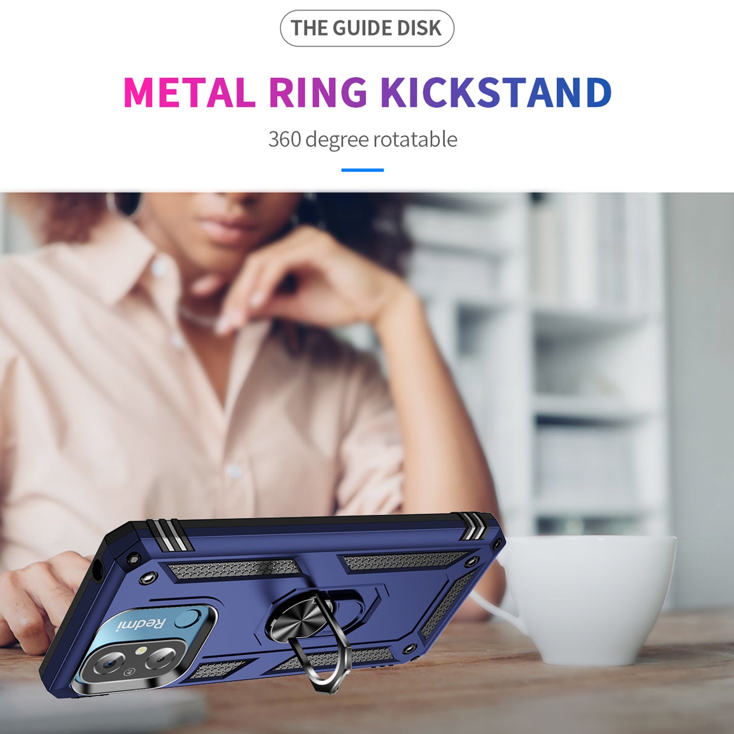 For Xiaomi Redmi 12C 4G Phone Case with Ring Kickstand Shockproof PC+TPU Back Cover