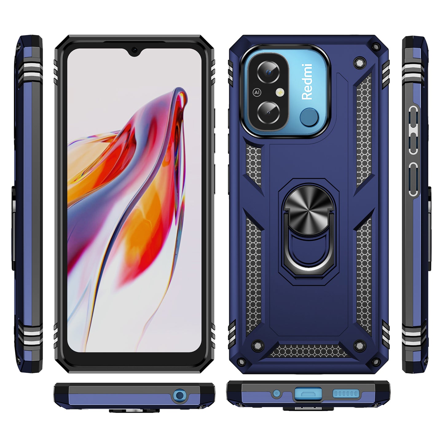 For Xiaomi Redmi 12C 4G Phone Case with Ring Kickstand Shockproof PC+TPU Back Cover