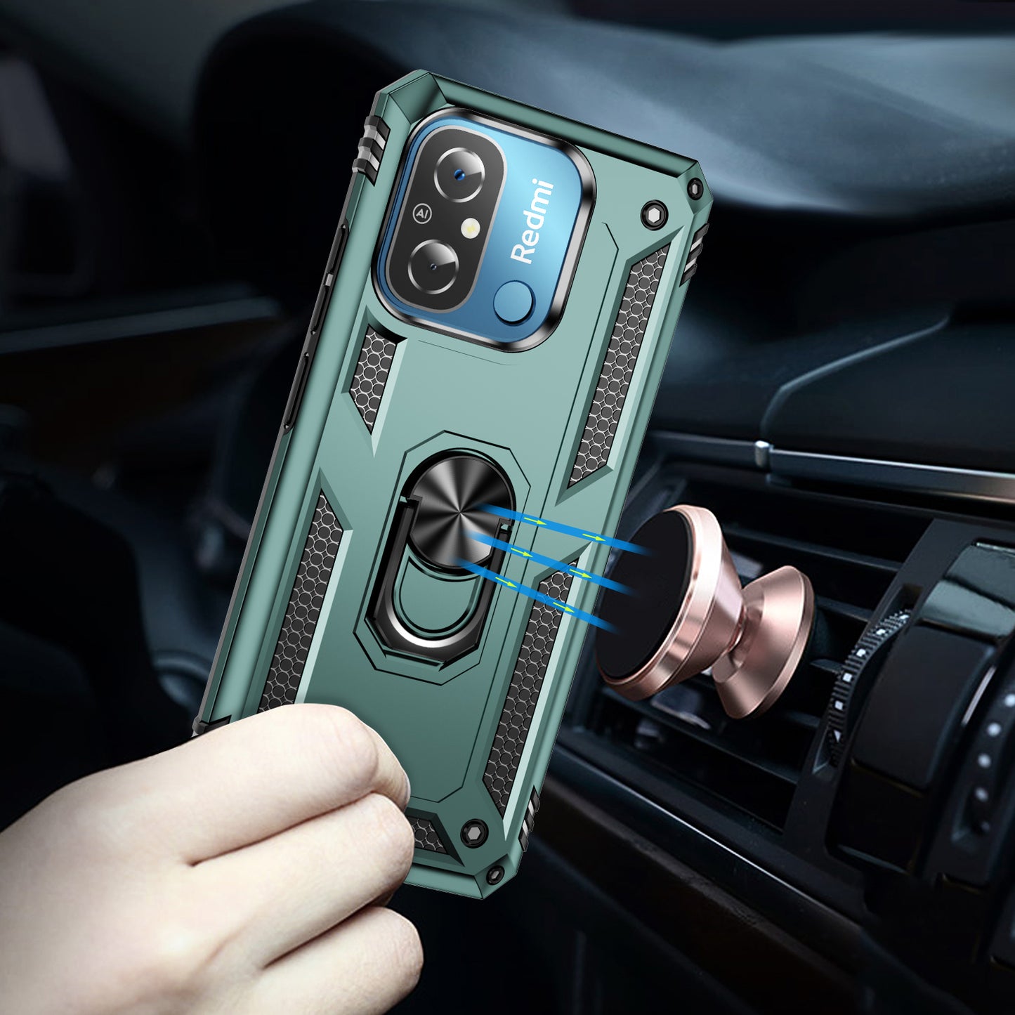 For Xiaomi Redmi 12C 4G Phone Case with Ring Kickstand Shockproof PC+TPU Back Cover