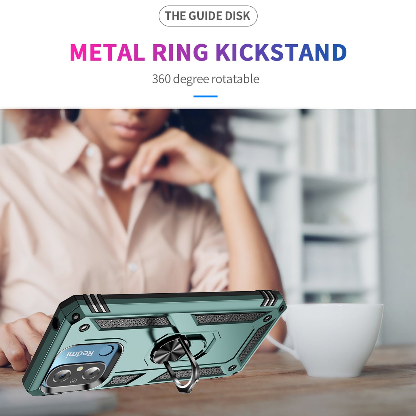 For Xiaomi Redmi 12C 4G Phone Case with Ring Kickstand Shockproof PC+TPU Back Cover