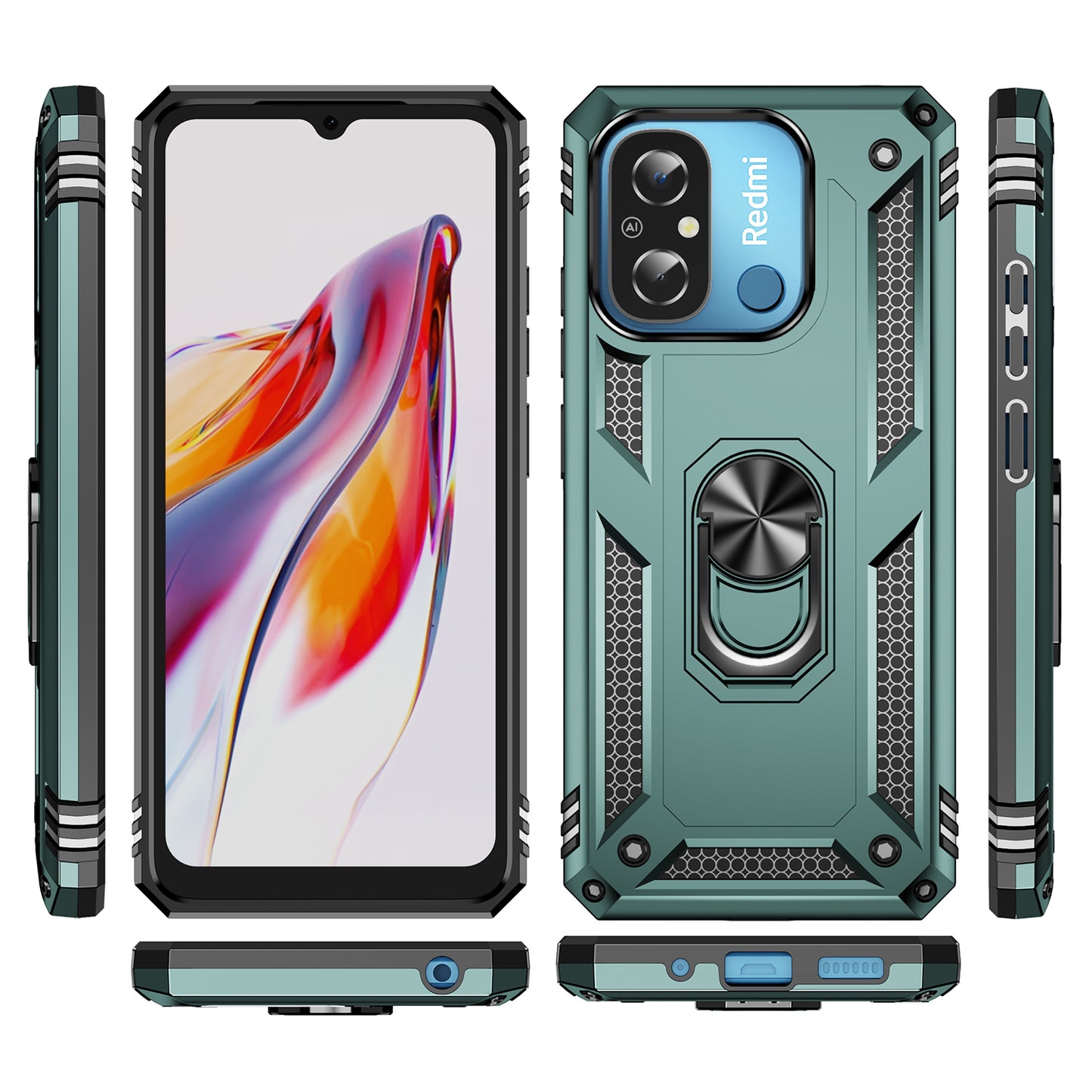 For Xiaomi Redmi 12C 4G Phone Case with Ring Kickstand Shockproof PC+TPU Back Cover