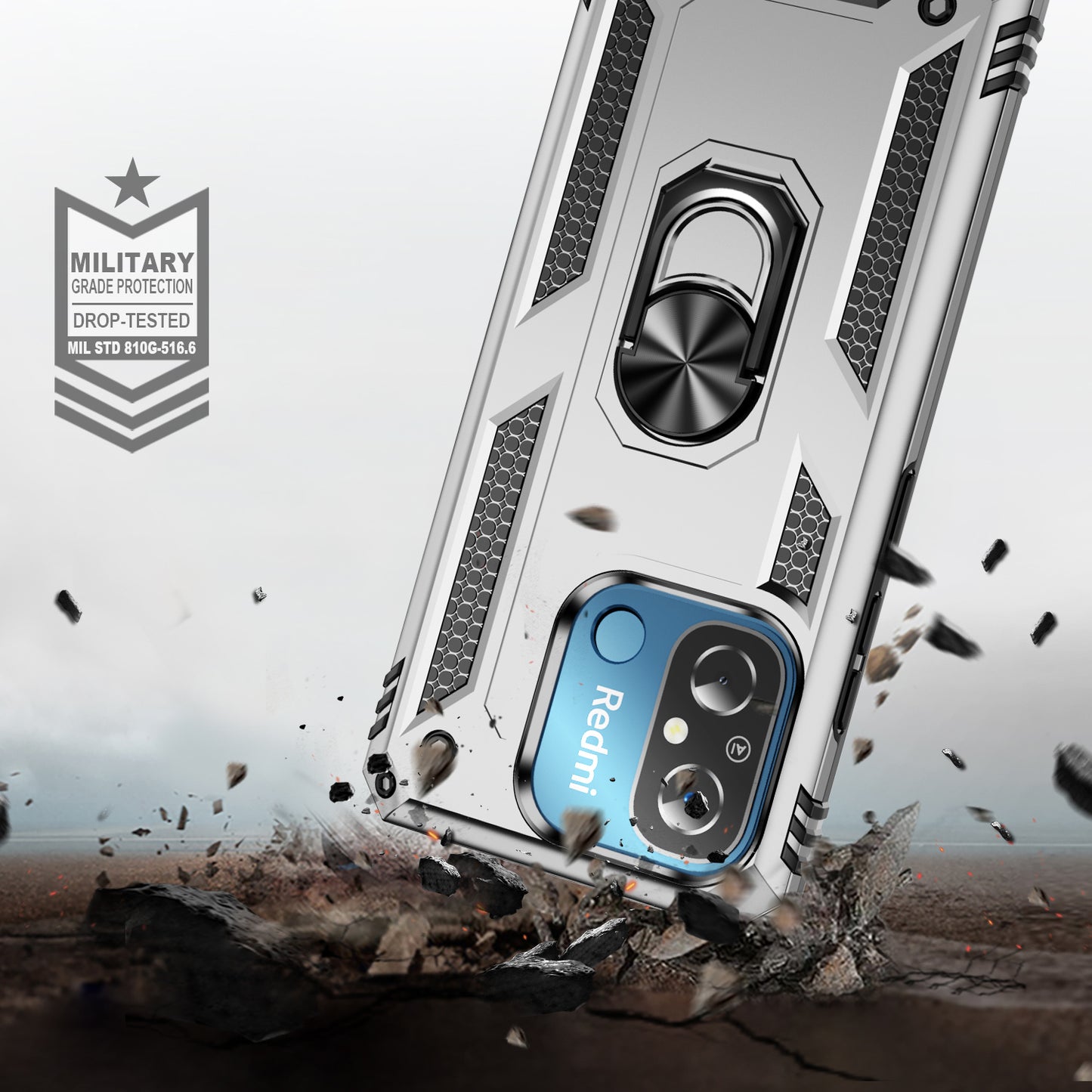 For Xiaomi Redmi 12C 4G Phone Case with Ring Kickstand Shockproof PC+TPU Back Cover