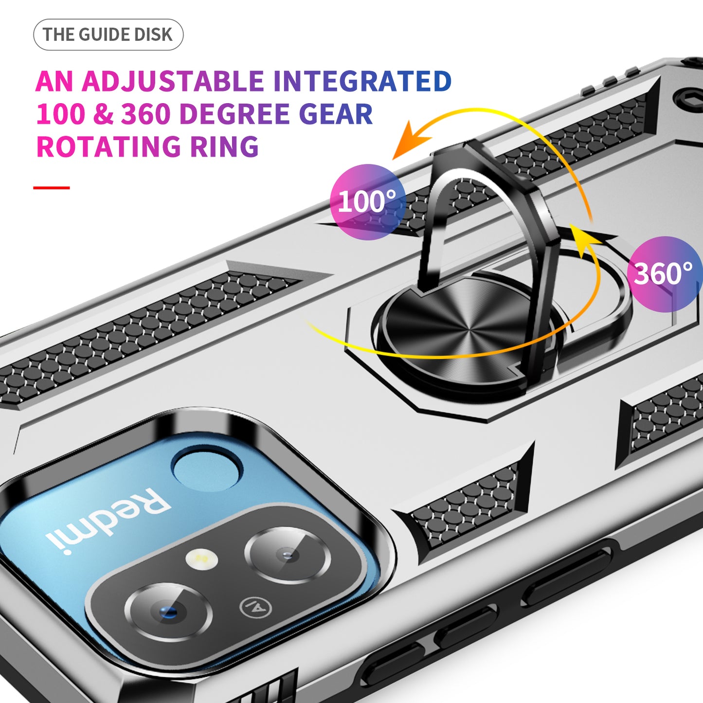 For Xiaomi Redmi 12C 4G Phone Case with Ring Kickstand Shockproof PC+TPU Back Cover