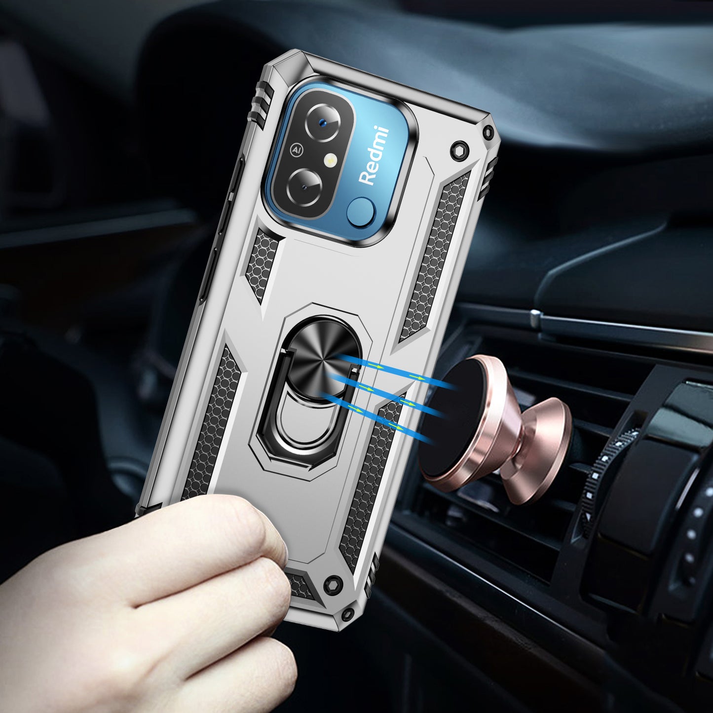 For Xiaomi Redmi 12C 4G Phone Case with Ring Kickstand Shockproof PC+TPU Back Cover