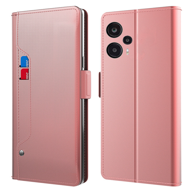 For Xiaomi Redmi Note 12 Turbo / Poco F5 5G Leather Case Mirror Design Stand Card Holder Phone Cover