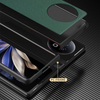 For vivo X Fold2 Anti-scratch Cross Texture Phone Case Rubberized PU Leather Coated PC Back Cover