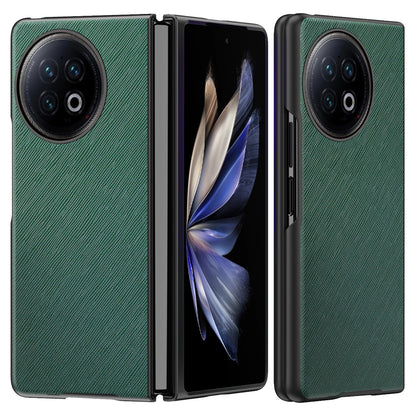 For vivo X Fold2 Anti-scratch Cross Texture Phone Case Rubberized PU Leather Coated PC Back Cover