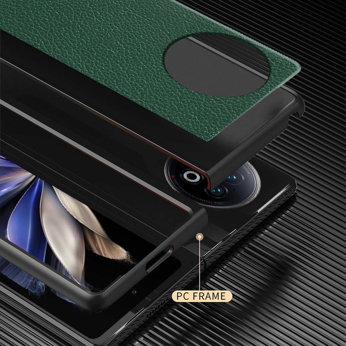 Protective Case for vivo X Fold2 Litchi Texture Phone Case PU Leather Coated Hard PC Phone Cover