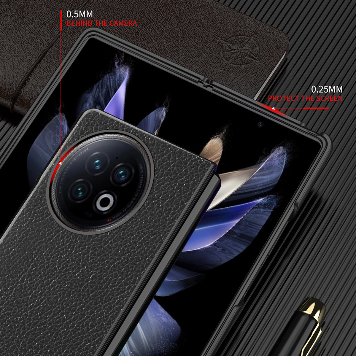 Protective Case for vivo X Fold2 Litchi Texture Phone Case PU Leather Coated Hard PC Phone Cover