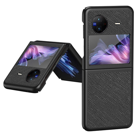 For vivo X Flip Shockproof Phone Case Cross Texture Rubberized PU Leather Coated PC Back Cover