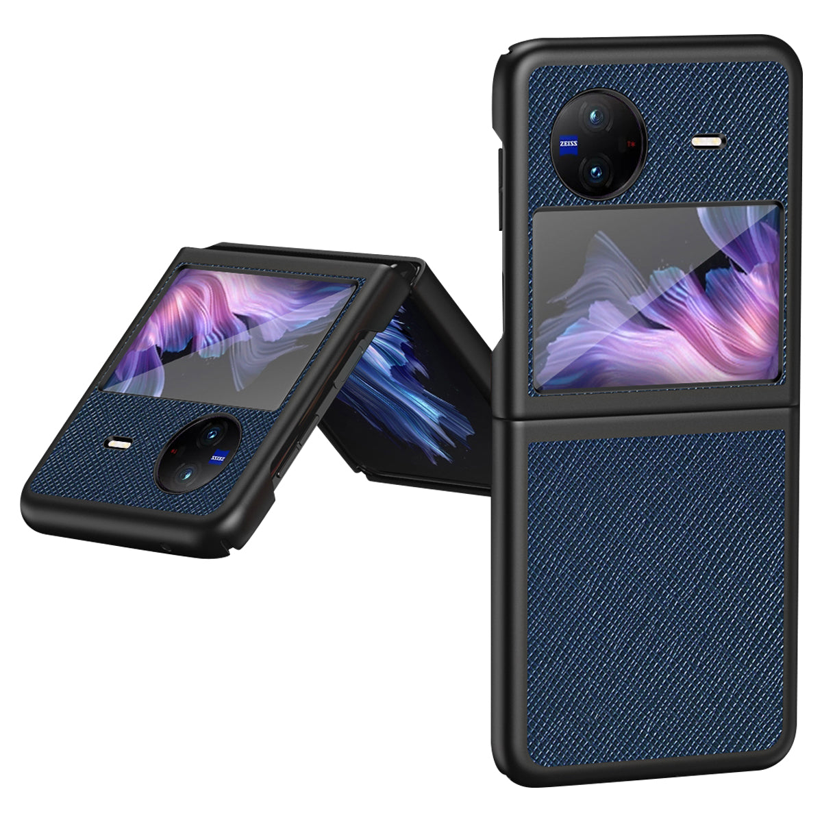 For vivo X Flip Shockproof Phone Case Cross Texture Rubberized PU Leather Coated PC Back Cover