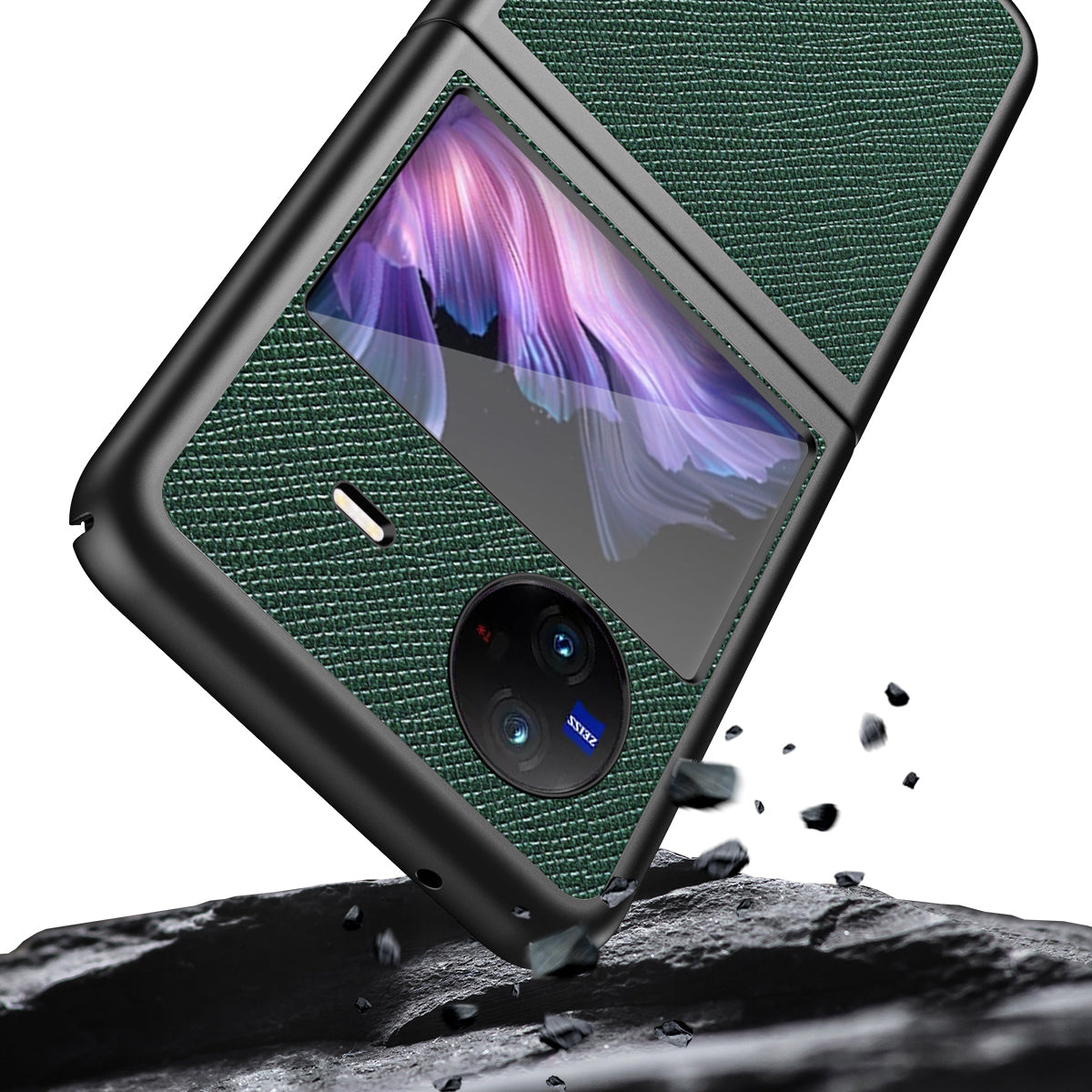 For vivo X Flip Shockproof Phone Case Cross Texture Rubberized PU Leather Coated PC Back Cover