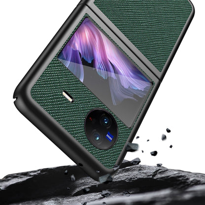 For vivo X Flip Shockproof Phone Case Cross Texture Rubberized PU Leather Coated PC Back Cover