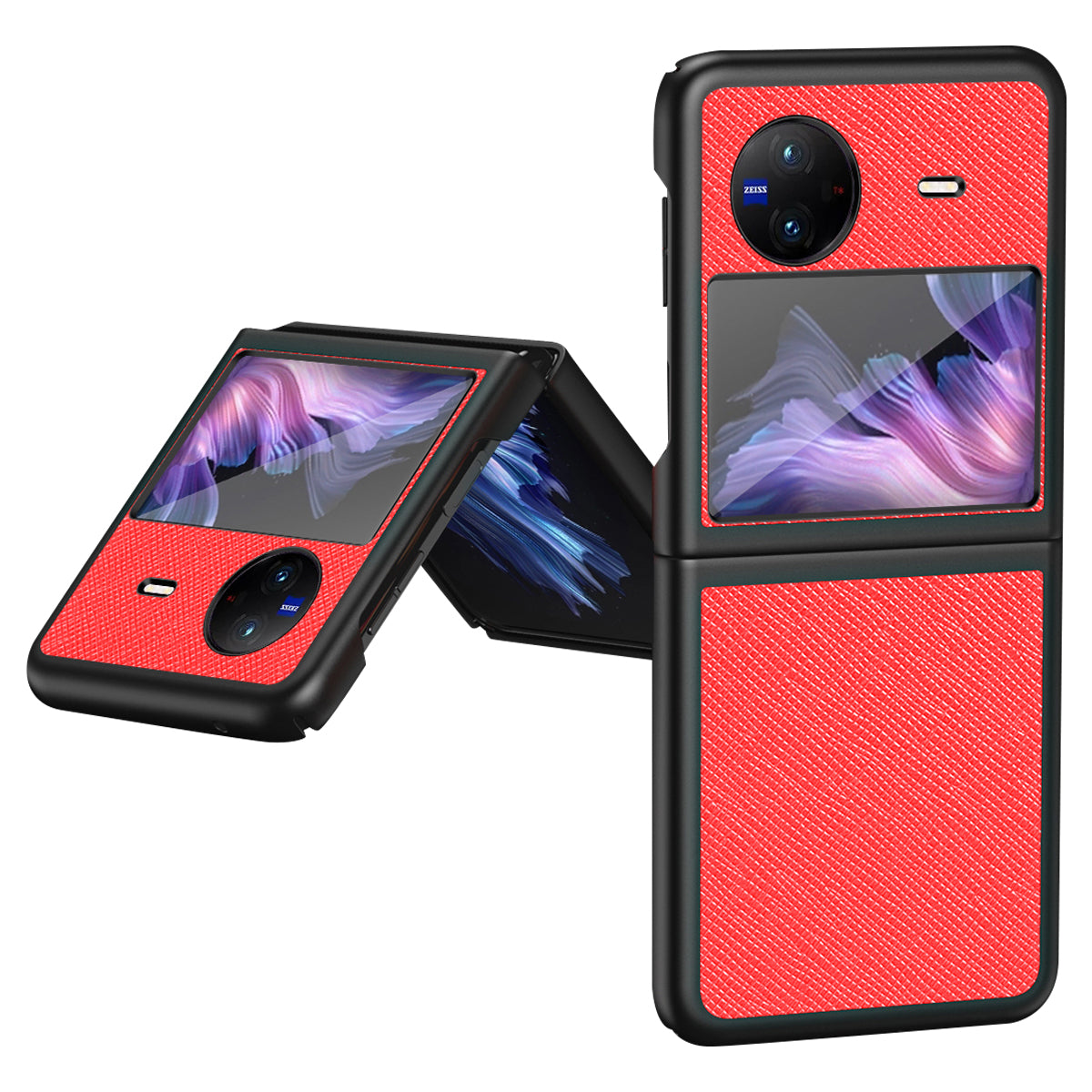 For vivo X Flip Shockproof Phone Case Cross Texture Rubberized PU Leather Coated PC Back Cover