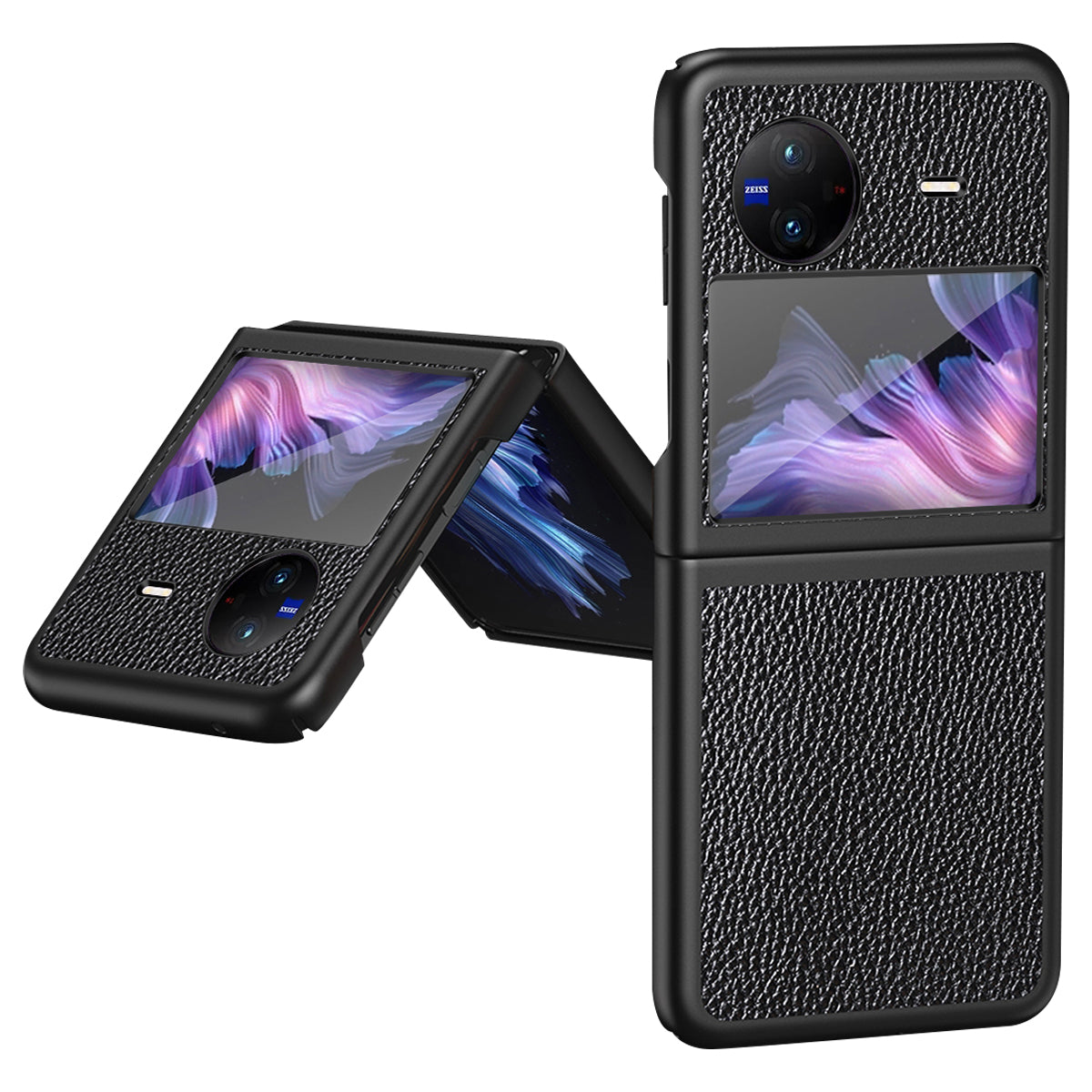Litchi Texture Case for vivo X Flip Phone Case Anti-drop PU Leather Coated Hard PC Phone Cover