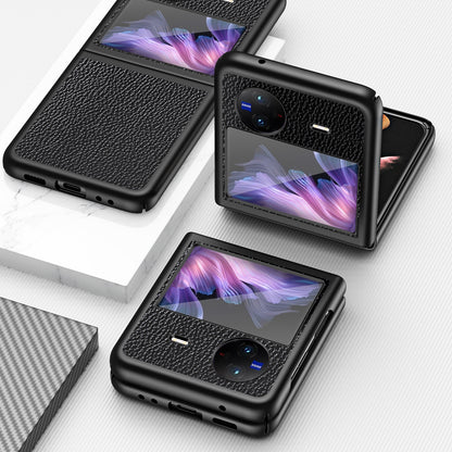 Litchi Texture Case for vivo X Flip Phone Case Anti-drop PU Leather Coated Hard PC Phone Cover