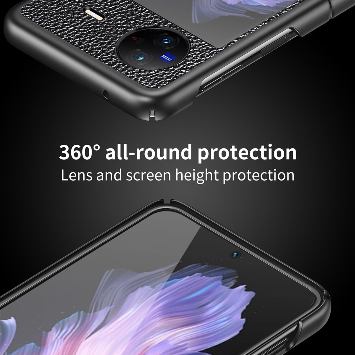 Litchi Texture Case for vivo X Flip Phone Case Anti-drop PU Leather Coated Hard PC Phone Cover