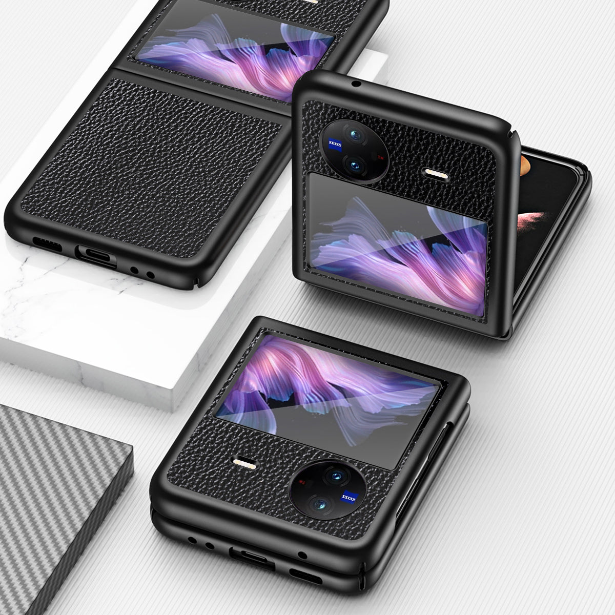 Litchi Texture Case for vivo X Flip Phone Case Anti-drop PU Leather Coated Hard PC Phone Cover