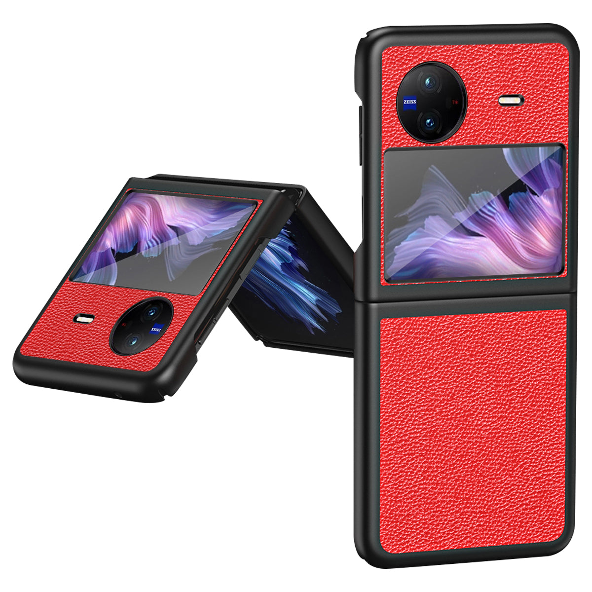 Litchi Texture Case for vivo X Flip Phone Case Anti-drop PU Leather Coated Hard PC Phone Cover