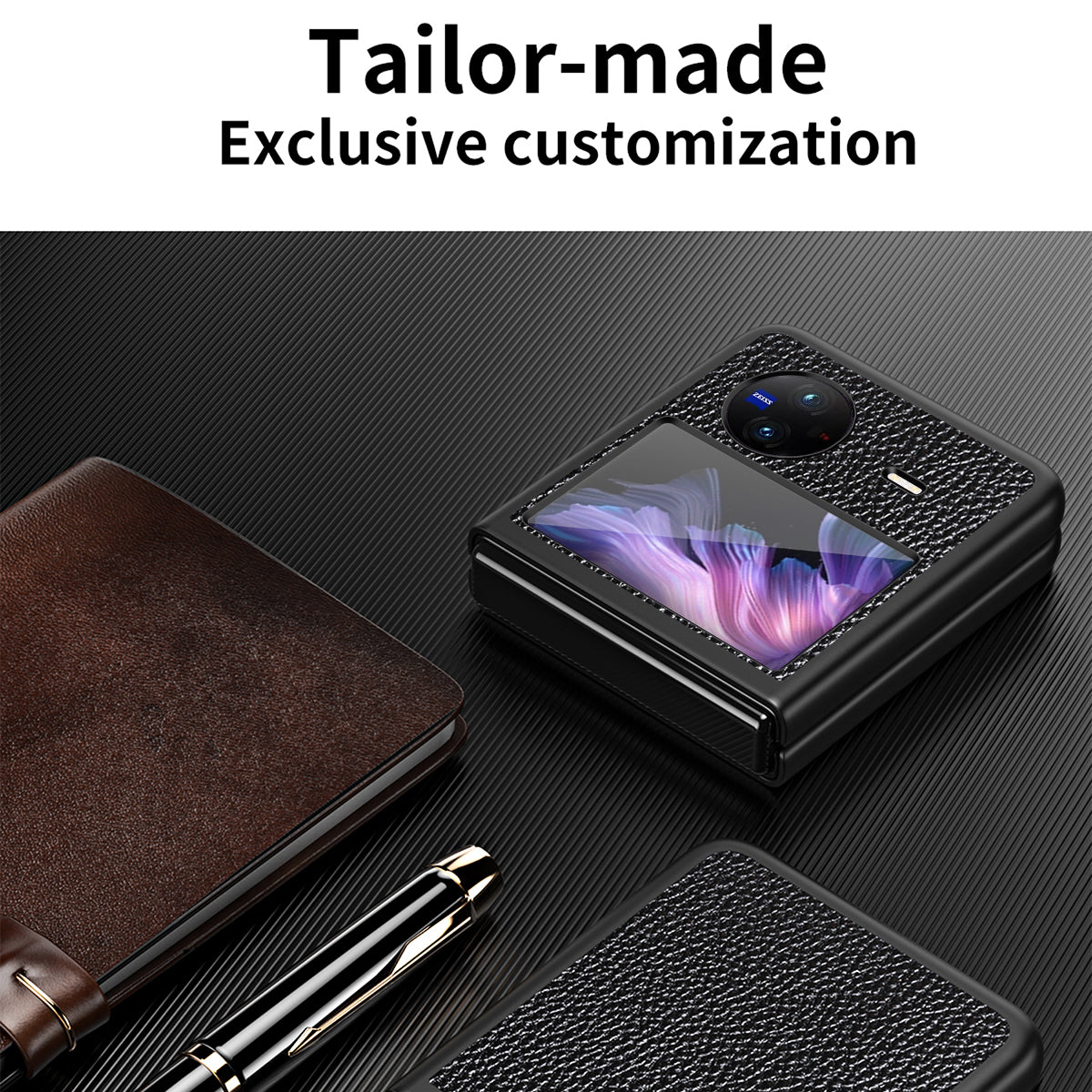 Litchi Texture Case for vivo X Flip Phone Case Anti-drop PU Leather Coated Hard PC Phone Cover