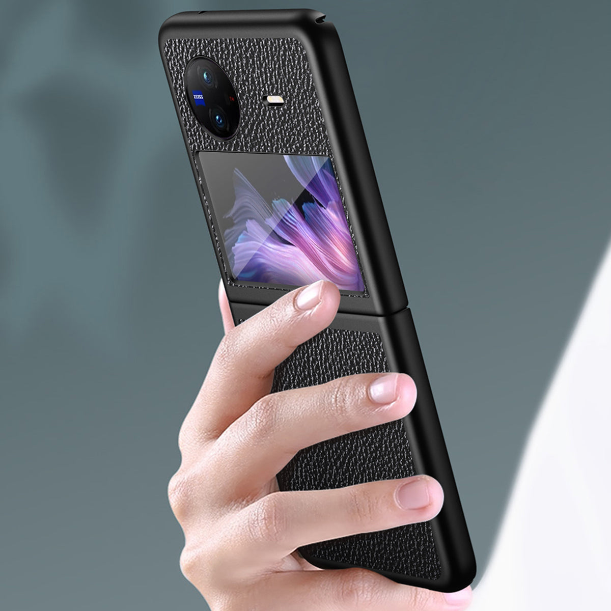 Litchi Texture Case for vivo X Flip Phone Case Anti-drop PU Leather Coated Hard PC Phone Cover