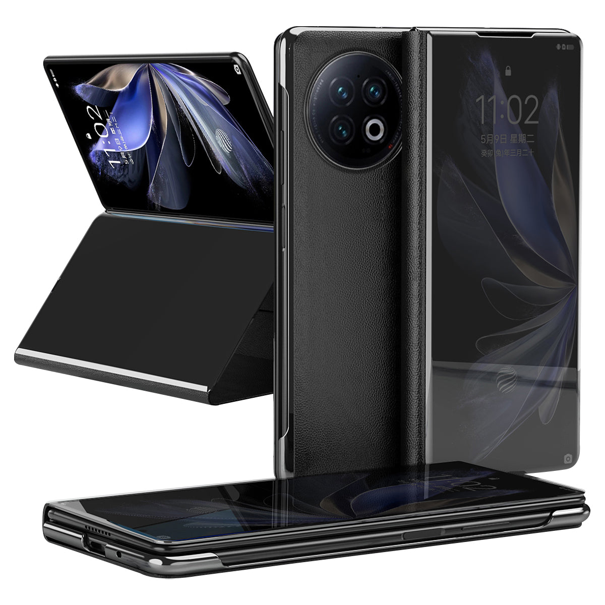 For vivo X Fold2 PU Leather Mirror Surface Phone Case Electroplating Stand Shockproof Cover
