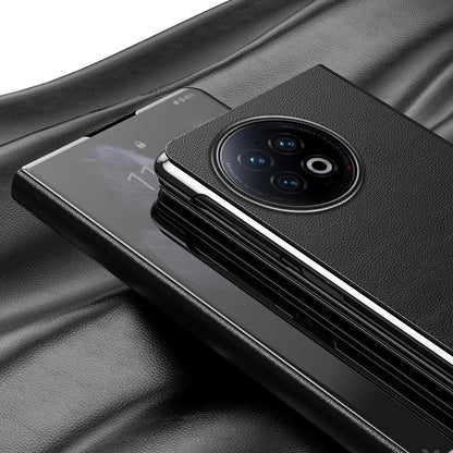 For vivo X Fold2 PU Leather Mirror Surface Phone Case Electroplating Stand Shockproof Cover