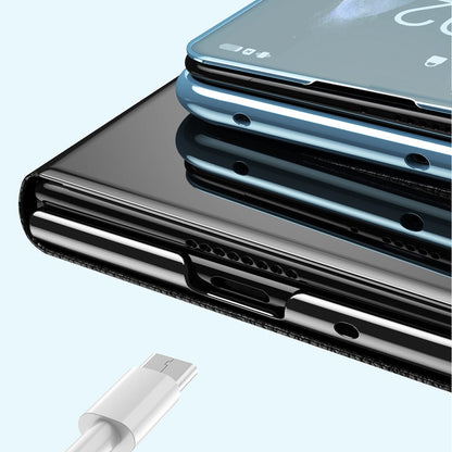 For vivo X Fold2 PU Leather Mirror Surface Phone Case Electroplating Stand Shockproof Cover