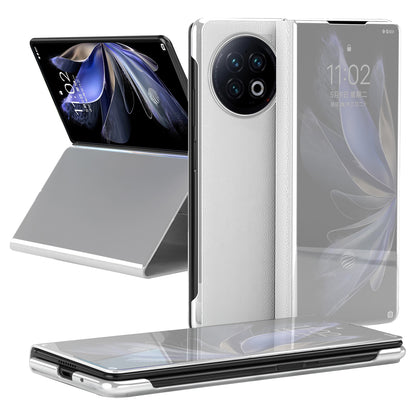For vivo X Fold2 PU Leather Mirror Surface Phone Case Electroplating Stand Shockproof Cover